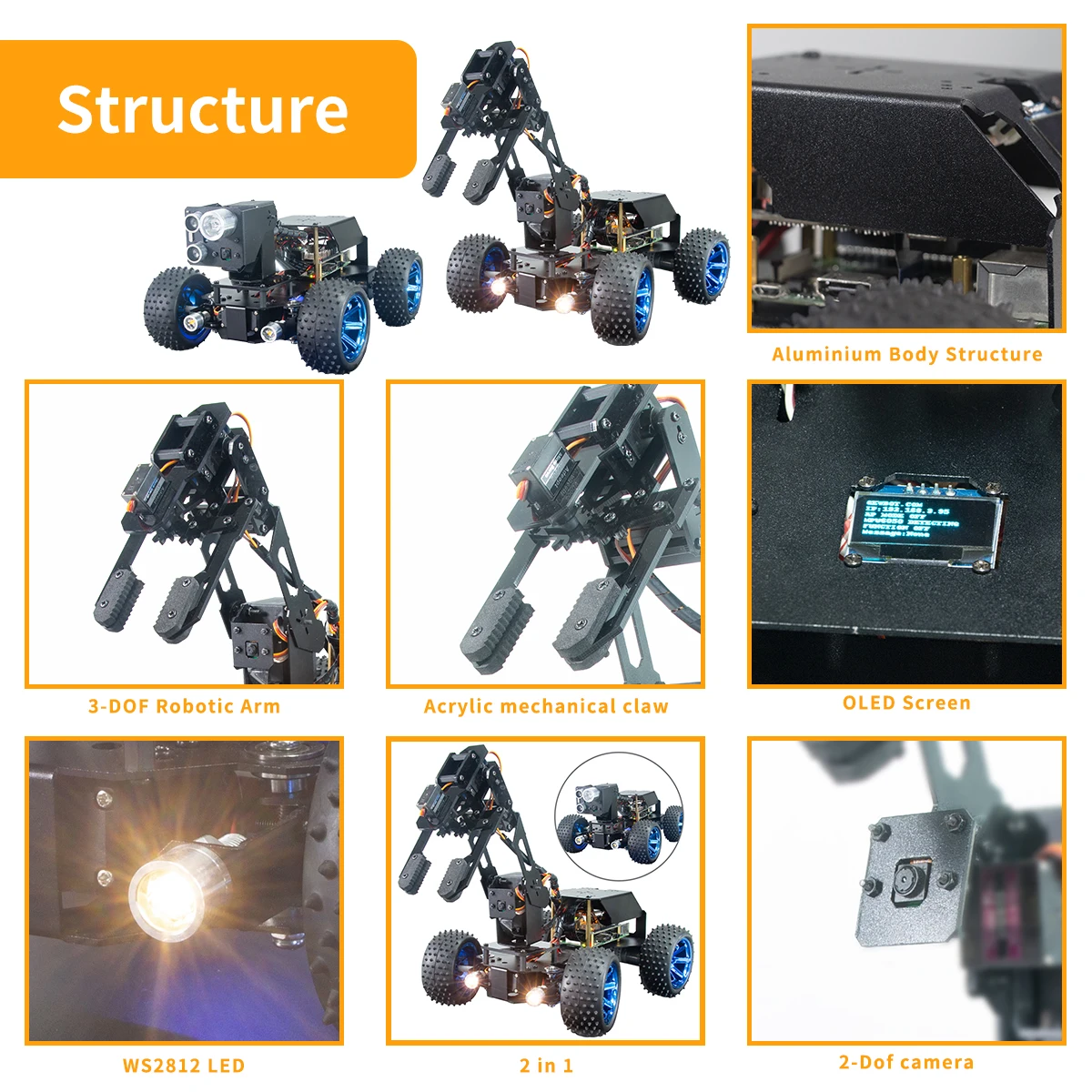 Verkaufen Adeept PiCar Pro Smart Roboter Auto Kit 2-in-1 4WD Auto Roboter Mit 4-DOF Robotic Arm Für Raspberry Pi