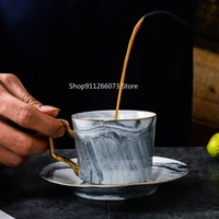 simple and creative marbling ceramic coffee cup and dish set british afternoon tea black tea flower tea cup