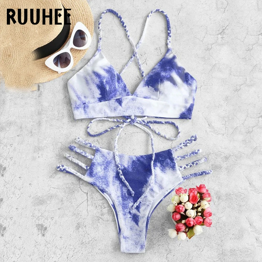 RUUHEE сексуальный комплект бикини с галстуком-краской женский купальник пуш-ап на