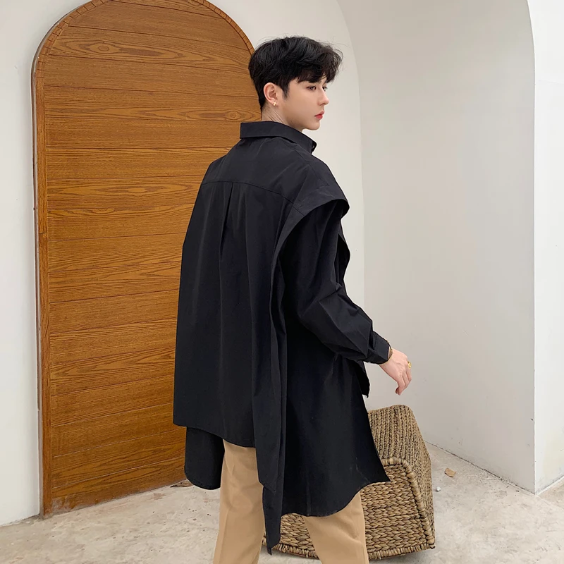 

New Men Long Sleeve Casual Shirts Male Gothic Punk Style Loose Dress Shirts Stage Clothing Long Sleeve Shirt Men Shirt