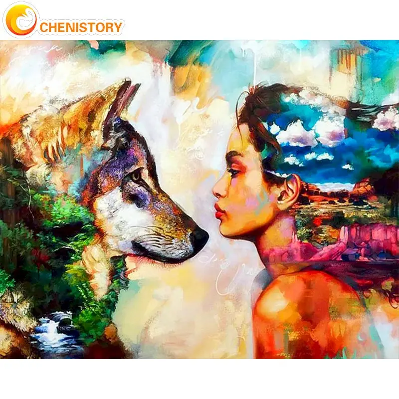 

CHENISTORY Wolf And Beauty Landscape Painting By Numbers Oil Paints Kits Diy Framed HandPainted Home Wall Decor Artcraft Picture