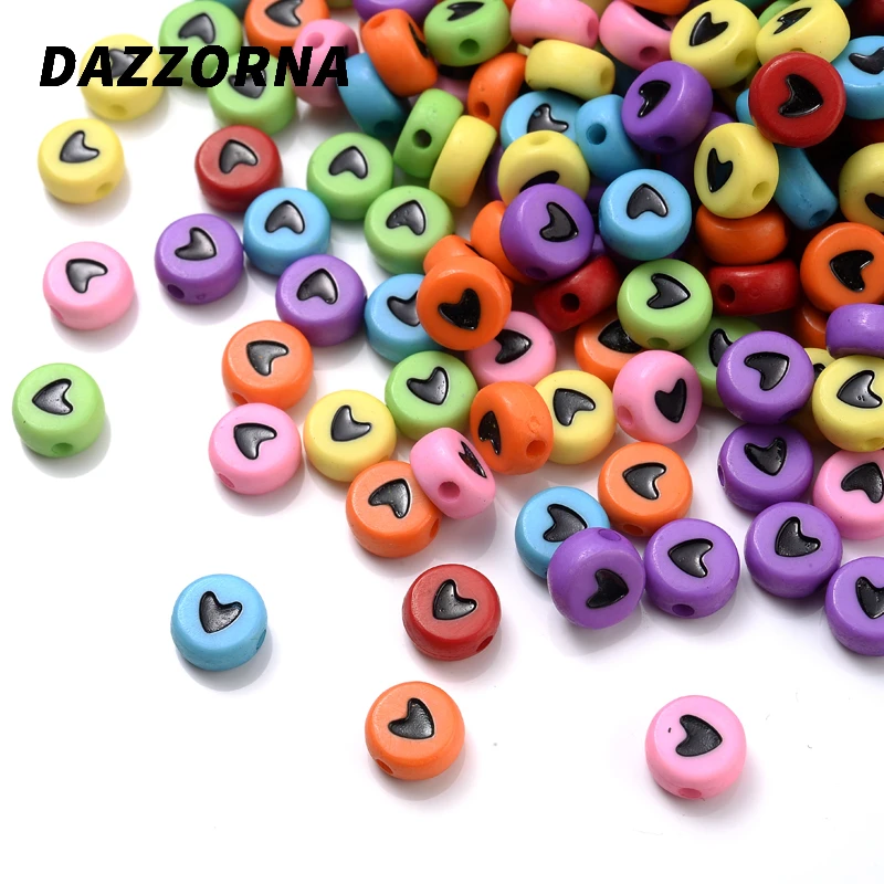 Плоские кубические Акриловые Бусины 4 х7 мм в форме черного меланжевого сердца