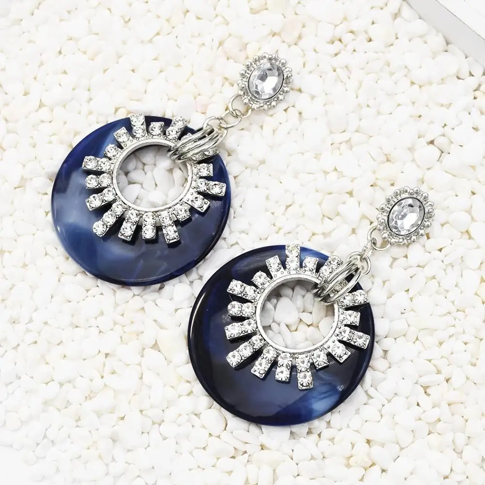 

Charm Boho Style Double Round Acrylic Hoop Earrings Exquisited Rhinestone Women Jewelry Accessories Hot Sales