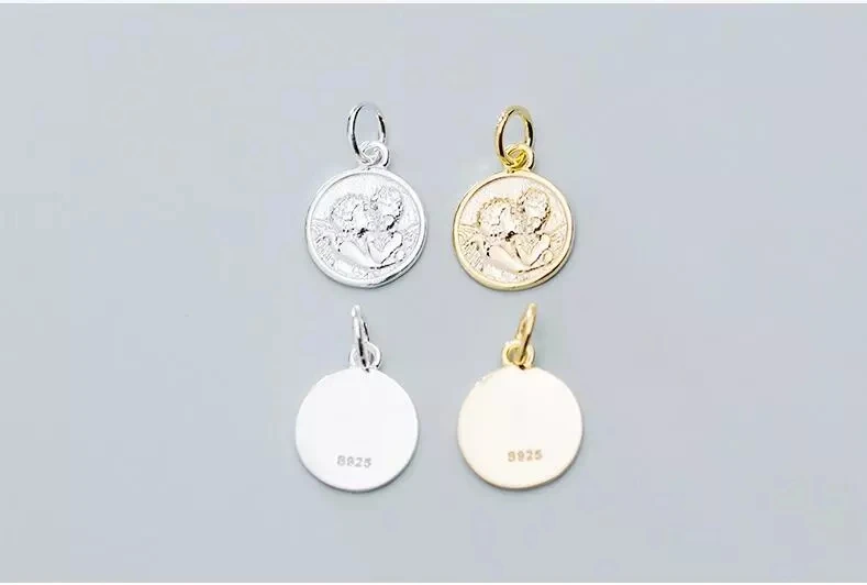 Модные круглые шармы с изображением Ангела из стерлингового серебра 925 пробы