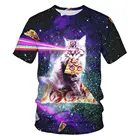 Новинка 2021, летняя футболка, 3d космическая футболка с изображением Галактики, забавная футболка с короткими рукавами и изображением котенка, еды, Тако, пиццы