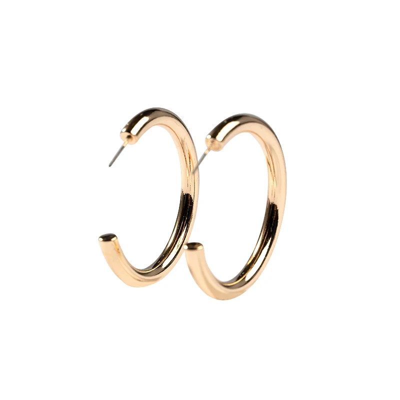 

Simple Metal Gold Plate Hoop Huggie Punk Circle Earrings CC Hoop Chunky Gold Small Big For Women