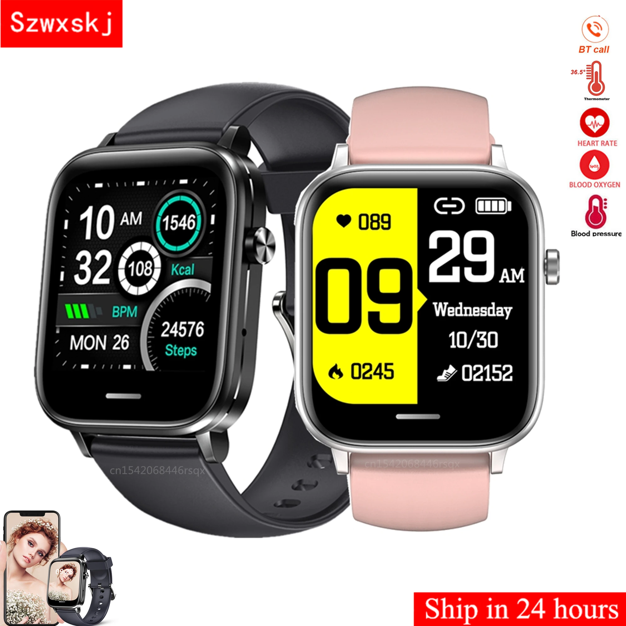 

Smart Watch H7 Heart Rate Blood Pressure Oxygen Fitness Tracker Temperature Men Women Sport Braclet Call SMS Alarm Color Screen