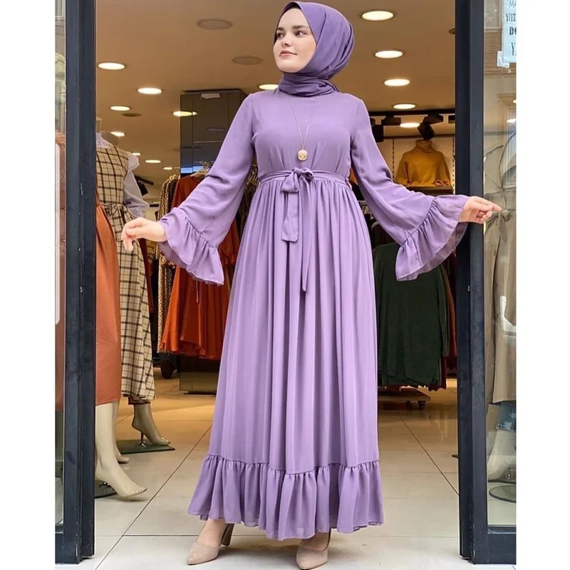 Абаи Дубай мусульманское платье Макси женское шифоновое с оборками Длинные