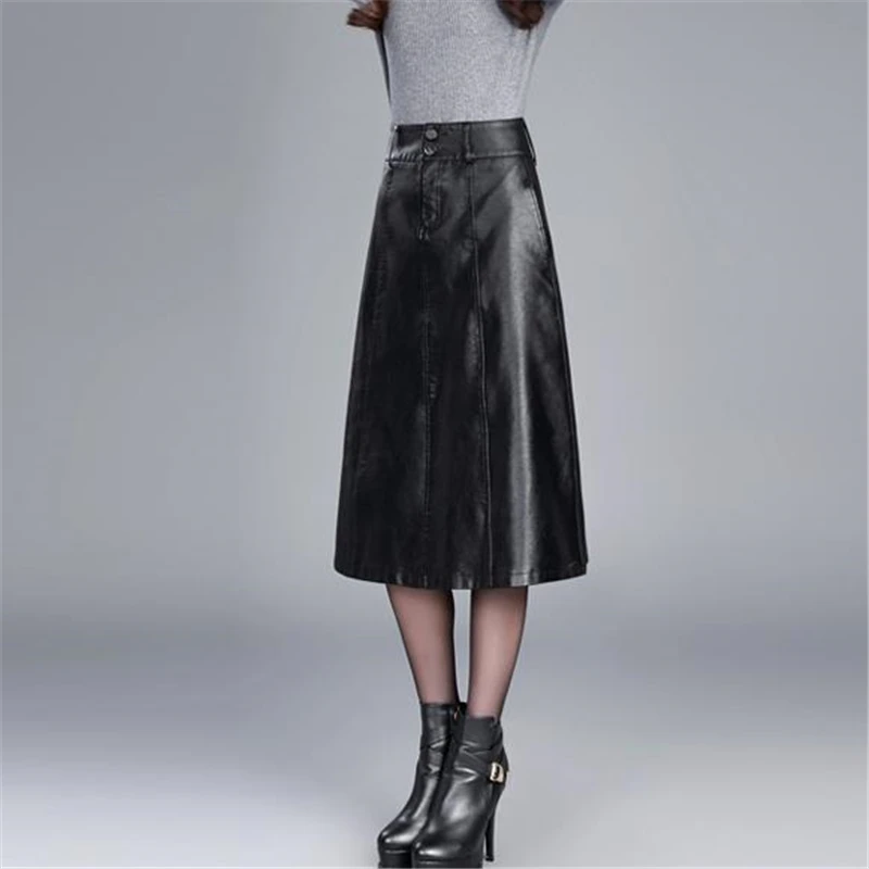 

Woman Plus Size Black Pu Autumn Skirts Female Oversized Leather Winter Skirt Women Spring Leather Skirt Lady Falda De Invierno