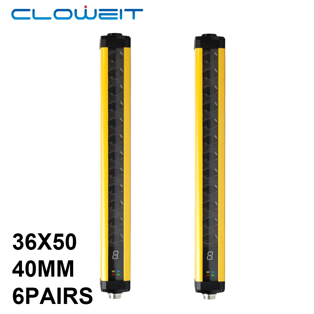

Cloweit Safety Light Curtain Grating 6 x 40mm Digital Display Optical Photoelectric Device Protection Switch 3-10m