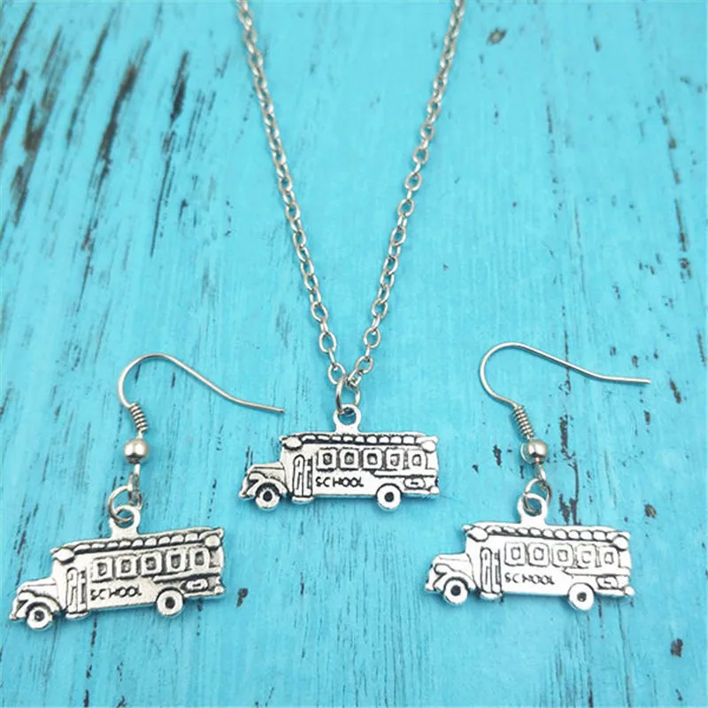 

School Bus Retro Vintage Earring Necklace Sets Jewelry Set Antique,Fashion Women Christmas Birthday Girl Gifts