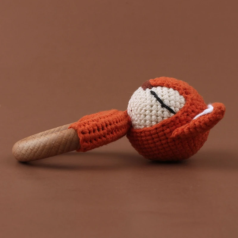 

Natural Crochet Wooden Baby Teether Ring Cute Cartoon Animal Rattle Bracelet Nursing Soother Molar Educational Toys Newborn Sho