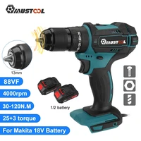 mustool 3 in 1 253 torque cordless electric impact drill 13mm electric screwdriver electric hammer drill for makita 18v battery