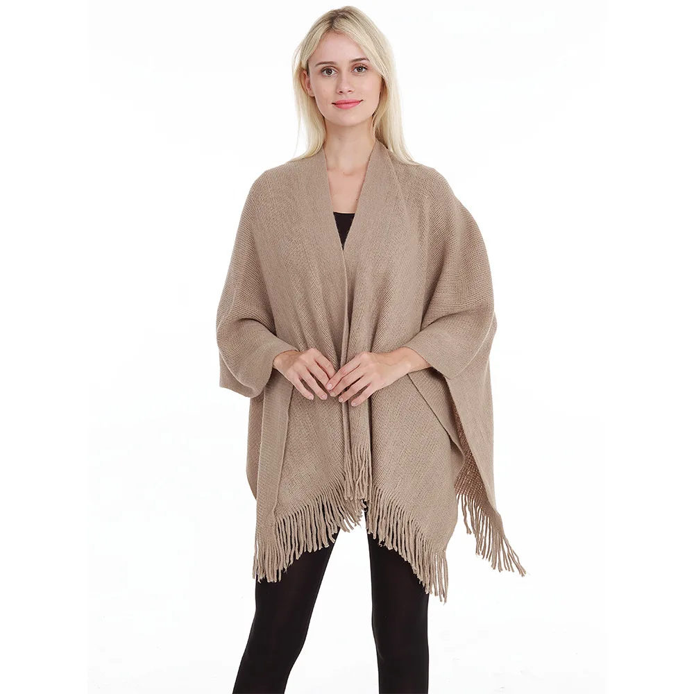 Повседневное трикотажное пончо Женский теплый платок на шею свободные в полоску