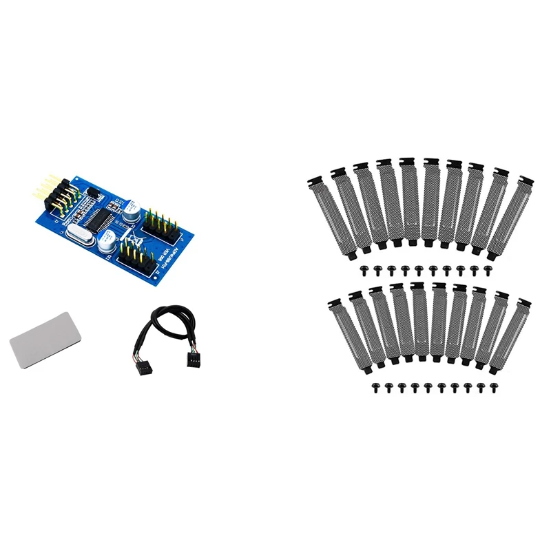 

9Pin USB Header Male 1 To 2 Female Splitter Cable Adapter With 20 Pieces PCI Slot Cover Dust Filter Blanking Plate