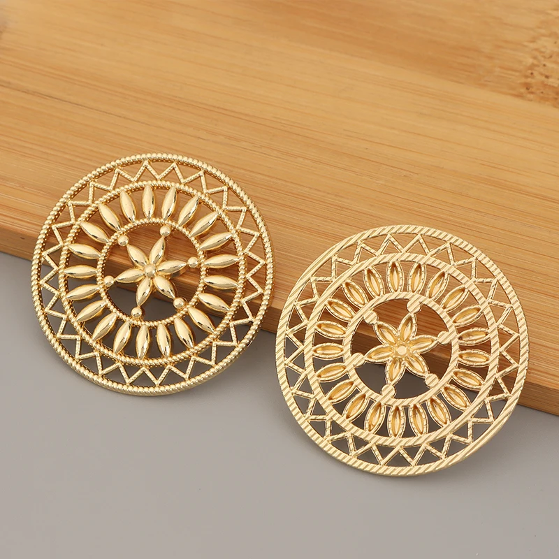 

3pcs/Lot Gold Color Large Hollow Open Filigree Flower Round Charms Pendants for DIY Jewelry Making Findings Accessories 47x47mm
