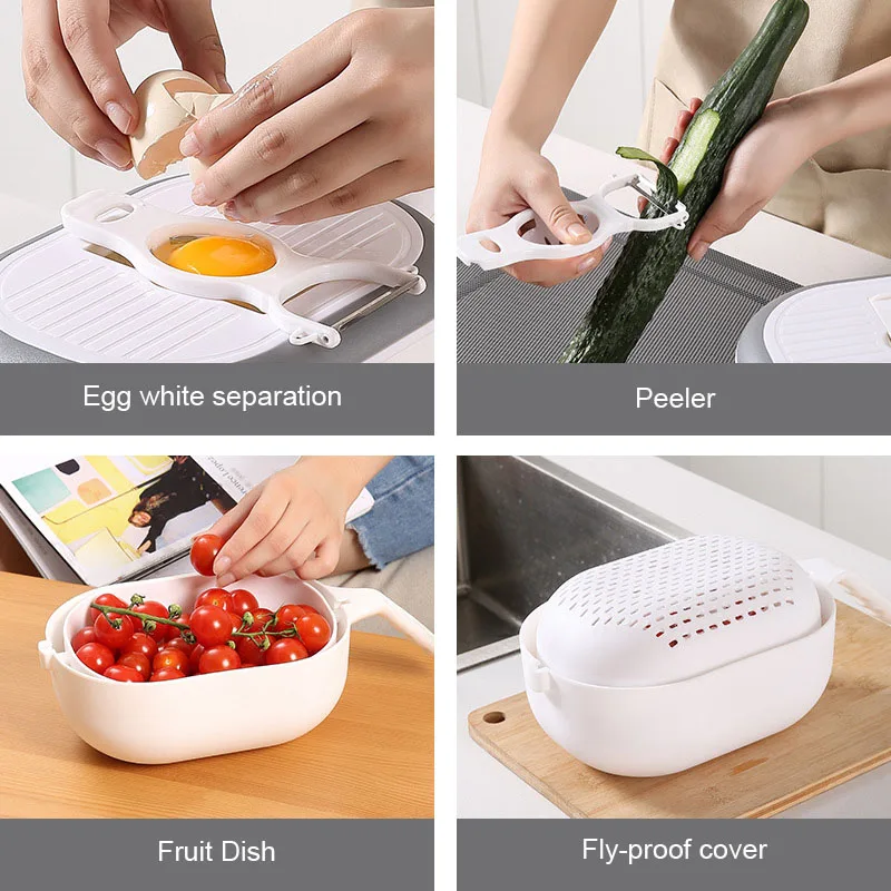 

Keuken Accessoires Household Gadgets Vegetable Fruit Basket Cut And Wash Set Chips Slicer Cutter Grater Peeler Manual Chopper