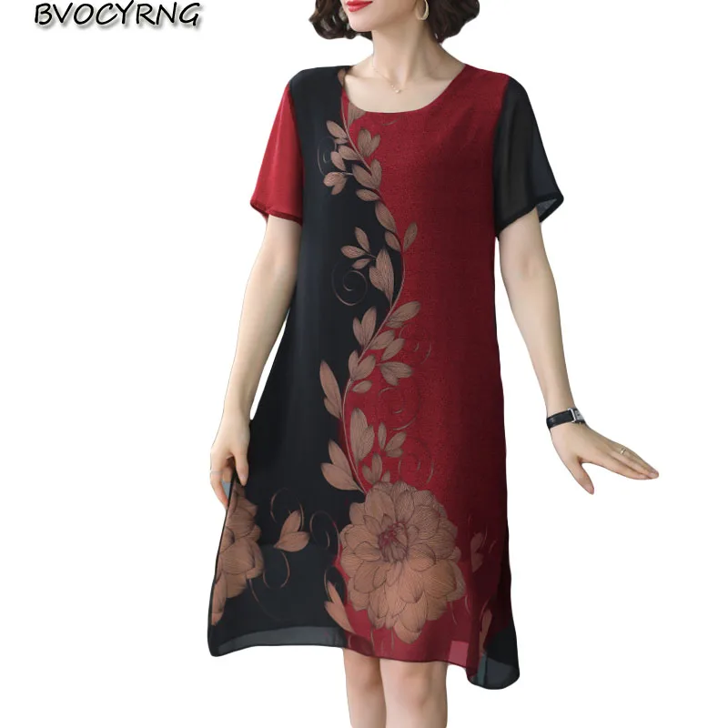 

Женское платье высокого качества, летнее платье для мам, новинка 2020, шифоновое платье для женщин среднего и пожилого возраста, женские свобо...