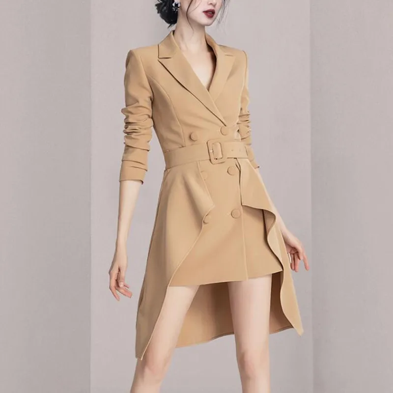 

Женское деловое однобортное платье-Блейзер, офисное черное облегающее платье-карандаш в стиле пэчворк с английским воротником, весна 2021