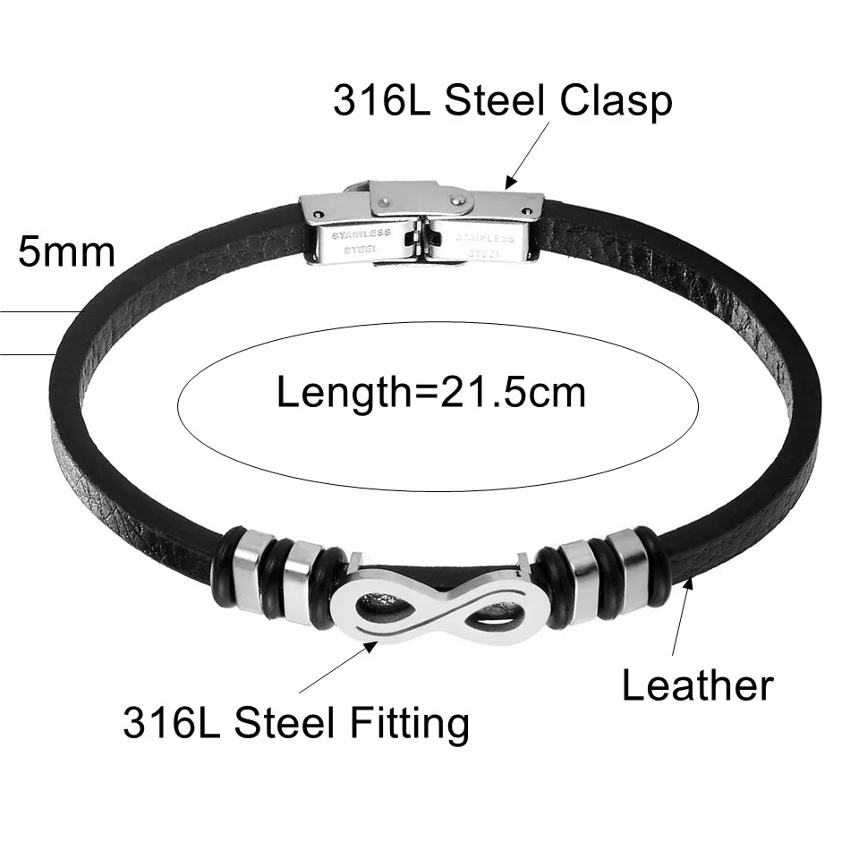 Модные женские браслеты "Бесконечность" из нержавеющей стали, аксессуары ювелирные изделия, манжеты из кожи, пульсерас.