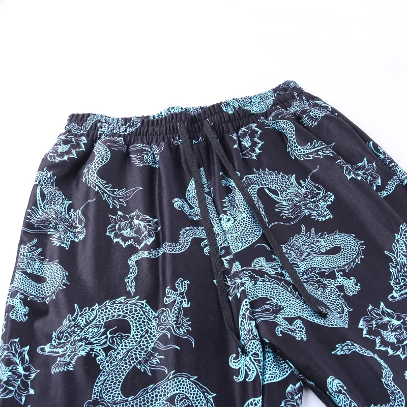 

KALENMOS Vintage Punk Black Long Pants Women Harajuku Streetwear Dragon Print High Waist Harm Trousers Gothic Casual Female Pant