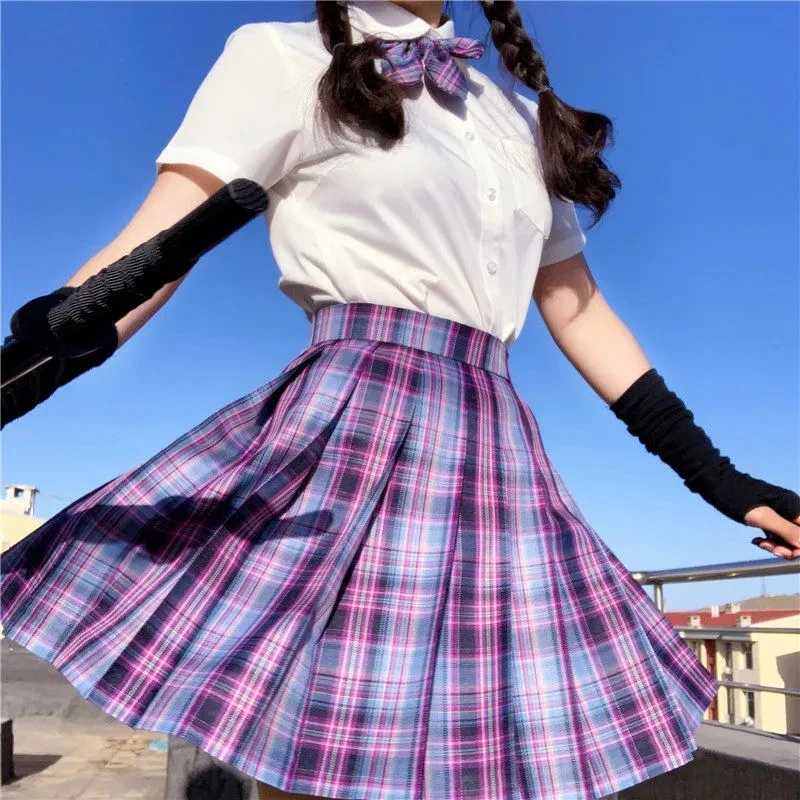 

Women Purple Black Gothic Pleated Plaid Skirt Summer High Waist Korean Harajuku y2k Kawaii Sexy Mini A-line Skirts JK Cosplay