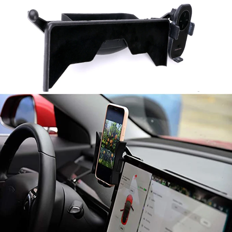 

For Tesla Model 3 Model Y Car Phone Holder wireless charger & Glasses Holder Screen Mobile Phone Bracket Interior Accessories