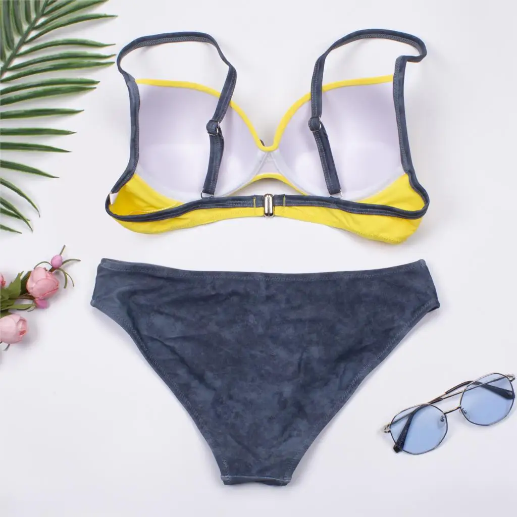 Желтый купальник комплект бикини с эффектом пуш-ап женский ананасом сексуальный