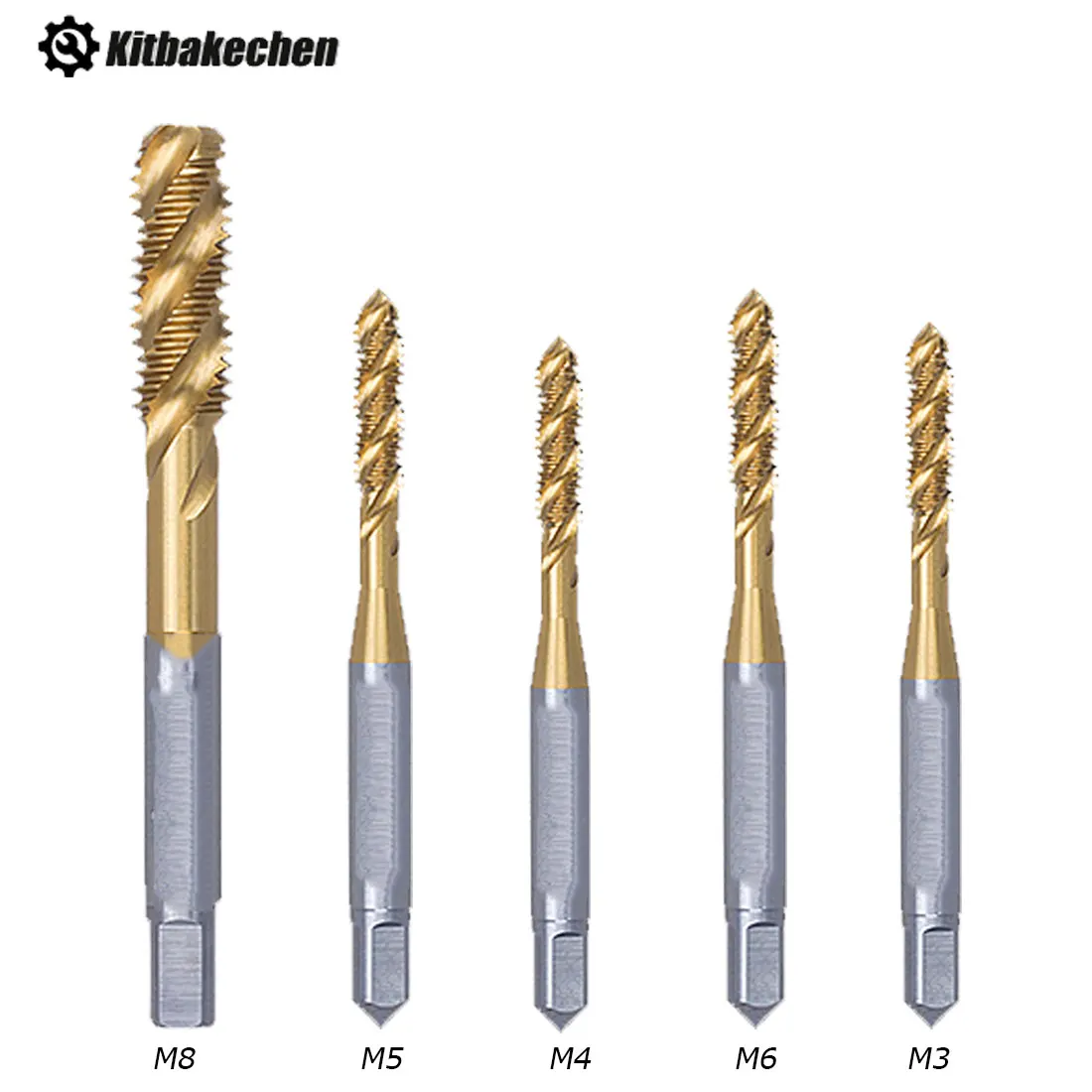 

M3 to M8 5PC Titanium-plated Spiral Groove Tap Machine High Speed Steel HSS Screw Thread Metric Spiral Hand Plug Tap Kit