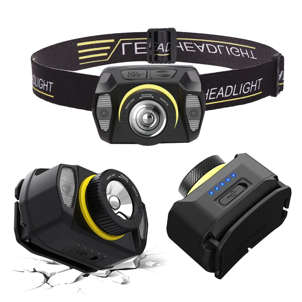 

Super Bright XPG LED Headlamp with Infrared Sensor Rotatable Zoom Headlight USB Rechargeable For Camping Fishing Flashlight