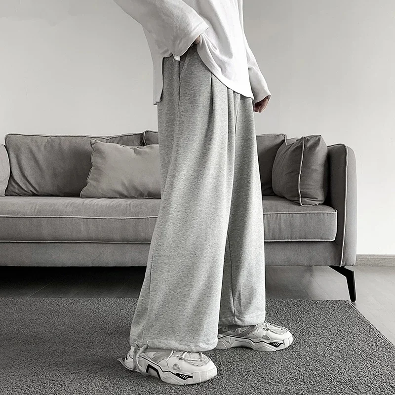 

Sweatpants Men Drawstring Full Length Wide Leg Trousers Straight Autumn Male Pants Korean Style Baggy Chic All-match Harajuku