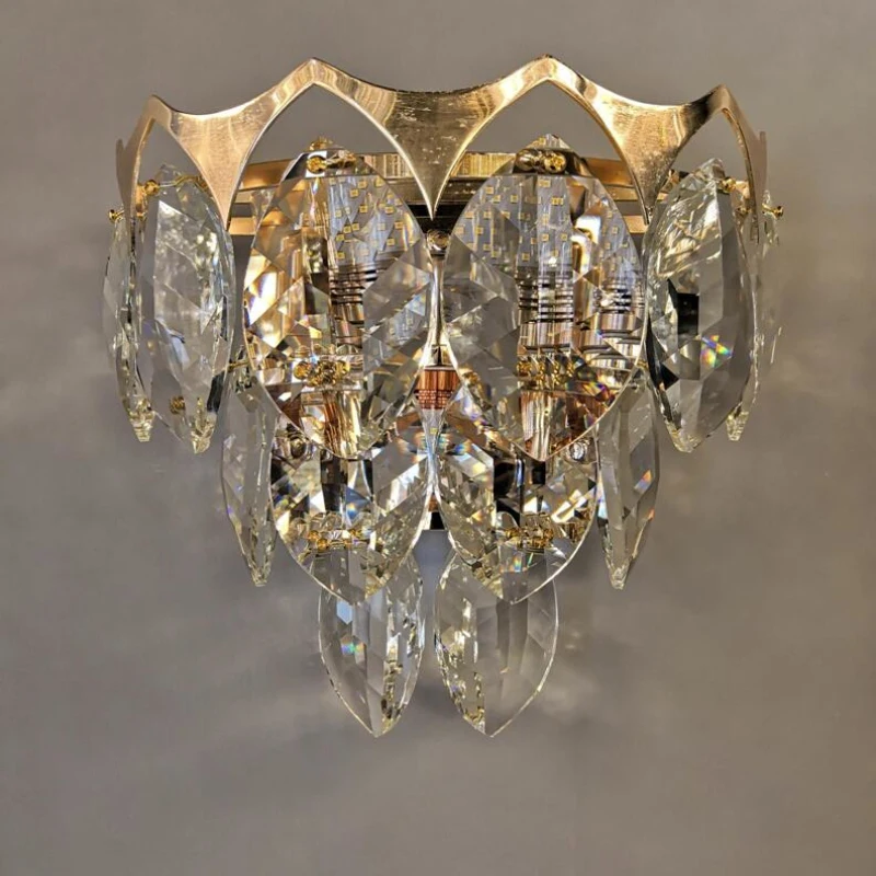 Новый золотой Хрустальный настенный светильник K9 для гостиной простой