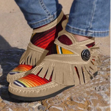 Женские ботильоны в полоску с кисточками Модель 2020 года Женская теплая прошитая