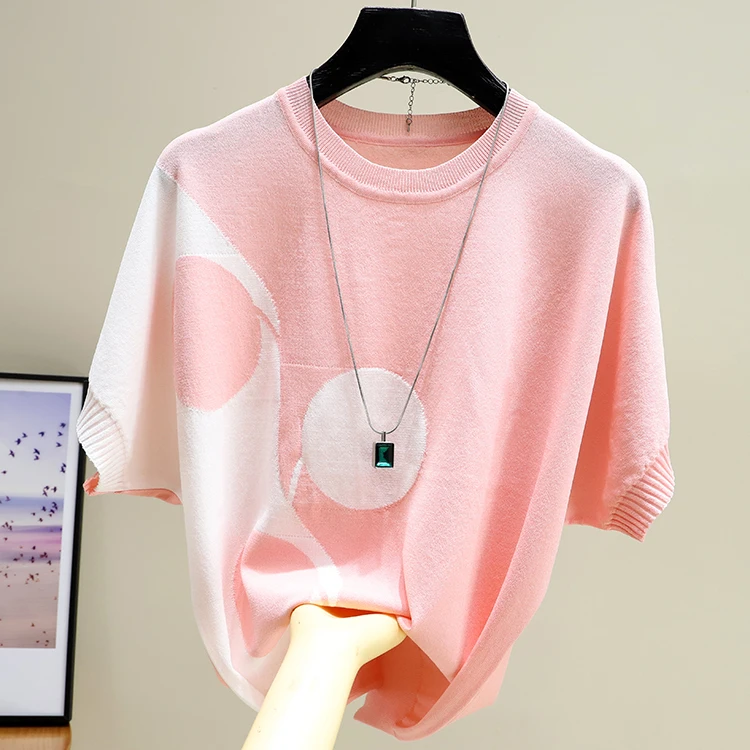 

2021spring summer O-neck short-sleeved sweater bottoming shirt women's t-shirt loose thin pullover