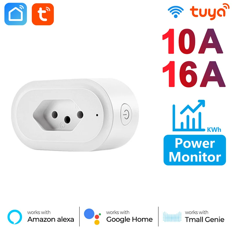 

16A/10A Smart Wifi Plug BR With Power Monitor Function Smart Life App Remote Control Socket Outlet Works With Alexa Google Home
