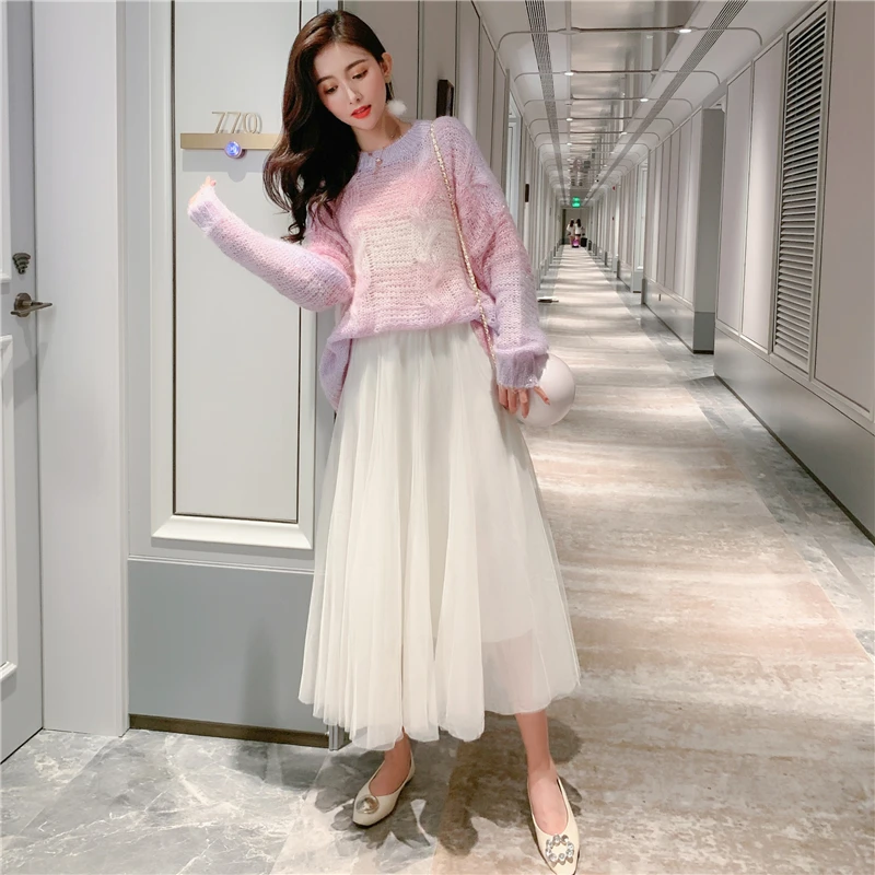 Свитер женский вязаный с длинными рукавами свободный оверсайз весна градиент