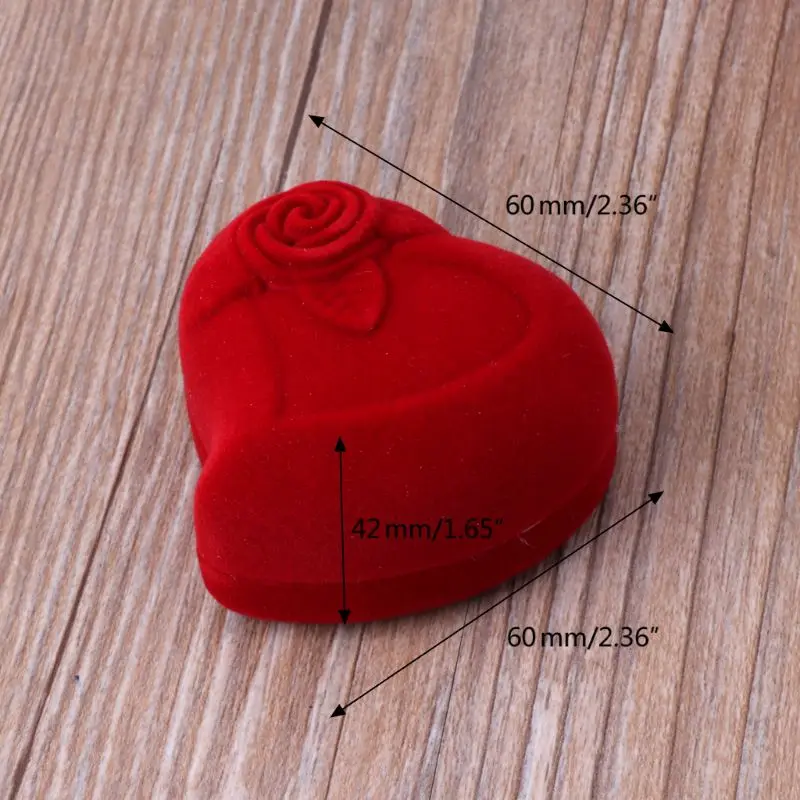 

Double Wedding Rings Box Velvet Heart Shape Red Rose Flower Box Jewelry Display