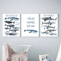 nautical sea nursery painting whale shark canvas poster animal art print education wall picture nordic kid baby bedroom decor