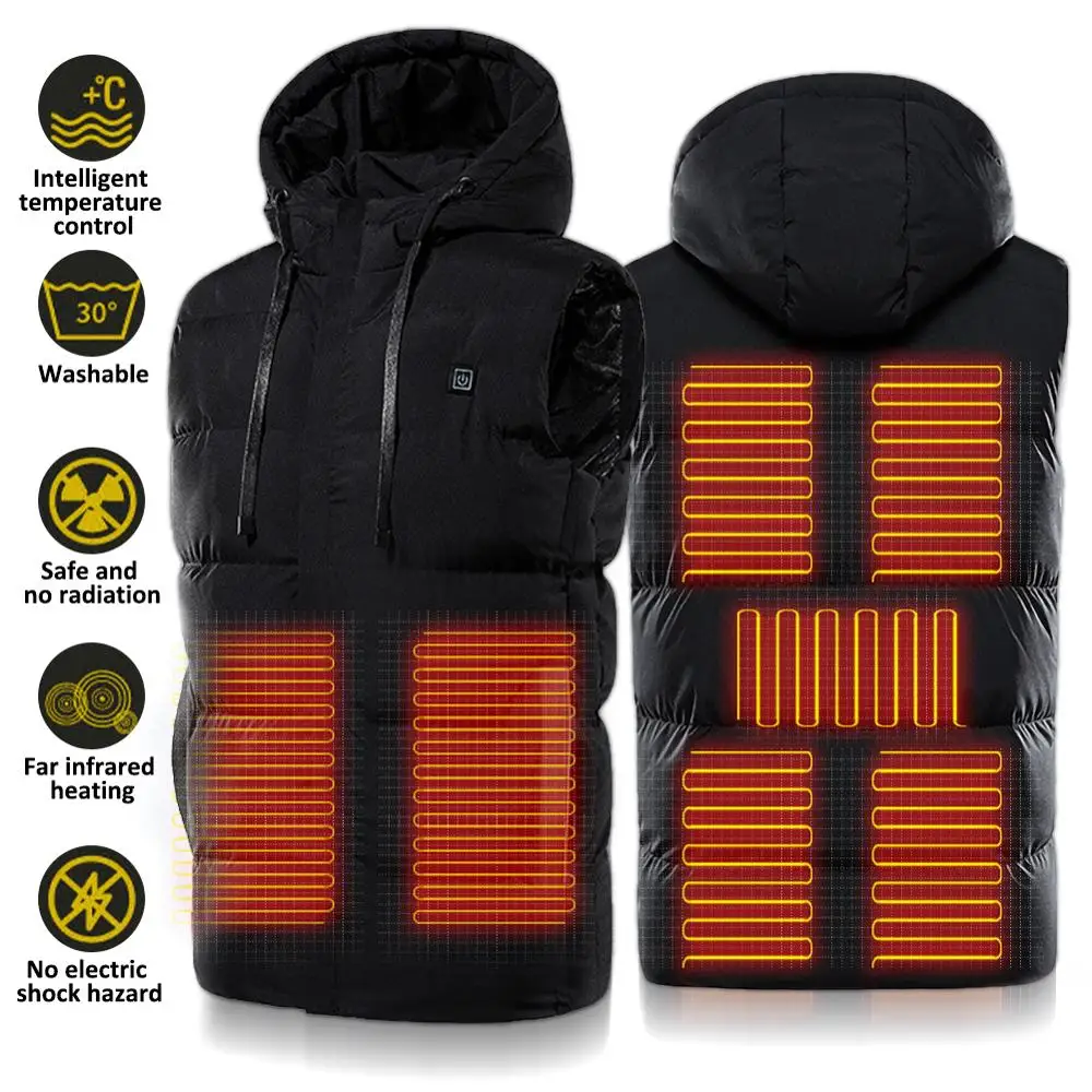 

Утепленный жилет для мужчин и женщин, теплая одежда, уличный жилет с подогревом USB, зимняя куртка с подогревом, теплая шапка с регулировкой т...