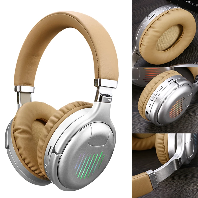 

Wireless Bluetooth Headphones 3D Stereo Head-Mounted Headset Foldable Gaming Earphone with Microphone LED Light FM Radio TF Card