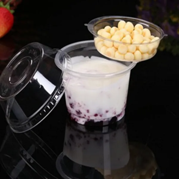cup and lid 50 шт 300 мл 12 унций одноразовые чашки для пудинга прозрачный лед крем желе салат толстый пластиковый стаканчик маленькая еда йогурт миска с крышкой - Цвет: cup and lid