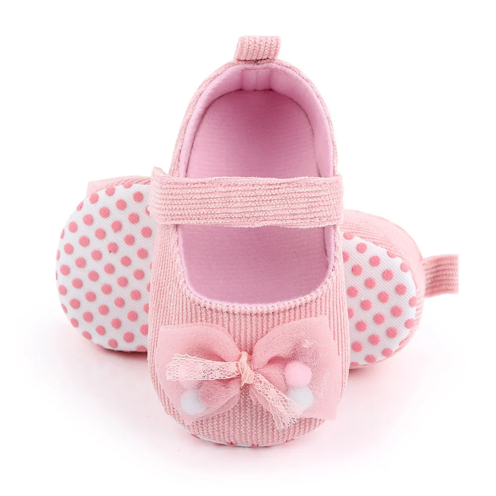 

Baby Girls Bowknot Princess First Walkers Velcro Low Cut Soft Sole Cotton Breathable Non-slip Mary Jane Toddler Shoes