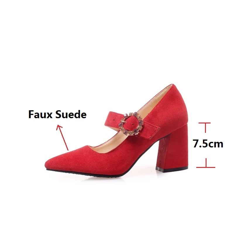 

LeShion Of Chanmeb Fashion Women Faux Suede Leather Luxury Crystal Rhinestone Buckled Mary Janes High Heeled Party Wedding Shoes