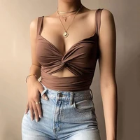 2021 summer women sexy low cut tee shirts casual solid vest tanks tops thick strap twisted cutout skinny top sleeveless garment