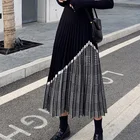 Женская трикотажная юбка составного кроя, черная плиссированная плотная Теплая юбка с рисунком гусиные лапки, Осень-зима