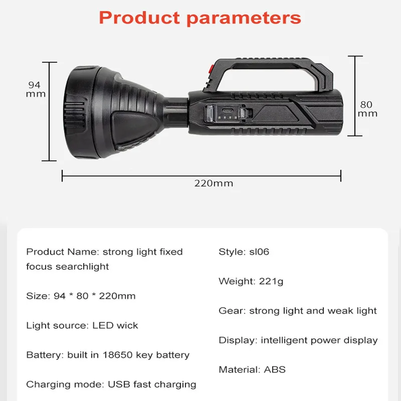 

Multifunctional Lighting Camping Powerful LED Flashlight Outdoor Lamp Portable Spotlight Strong Light Long Shot USB Searchlight