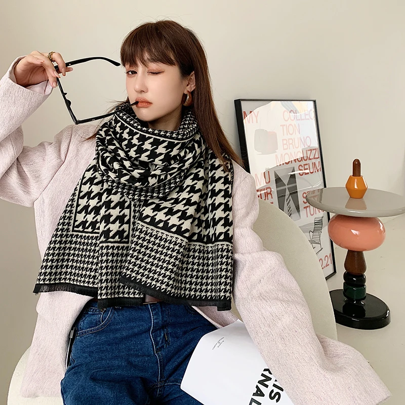 

Зимний роскошный брендовый дизайнерский Женский кашемировый шарф, мягкий двухсторонний жаккардовый теплый шарф с принтом, шаль