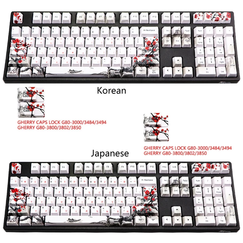 

Korean Japanese Plum Blossom PBT Five sides Dye-subbed 110 Keys OEM Profile Keycap for Diy Mechanical Keyboard Keycaps