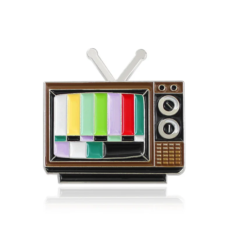

Hot Selling Nostalgic Series Color TV Card Screen Brooch Europe America Retro Vintage Antenna TV Alloy Dripping Creative Pin