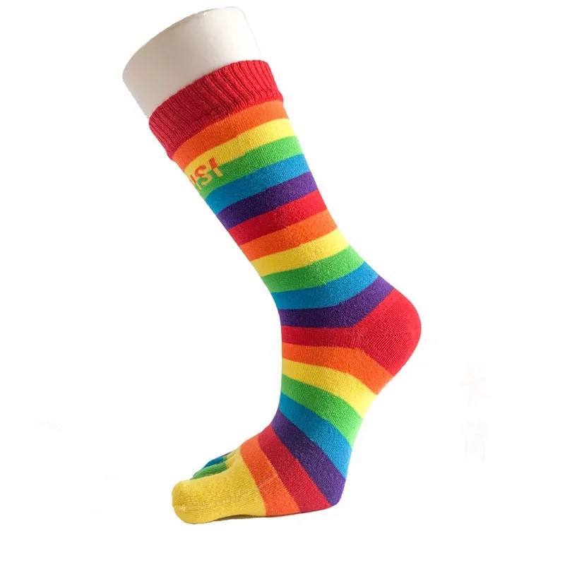 Long Rainbow socks WPLOIKJD осень зима милый смешной пять пальцев дождь, цветной, в полоску с принтом носком женские носки до голени хлопок Harajuku корейский женский - Цвет: Long Rainbow socks